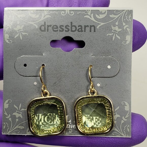 2/$30 Gold tone & Light Green Stone Square Drop 1-inch Earrings, Women Jewelry - Picture 8 of 8